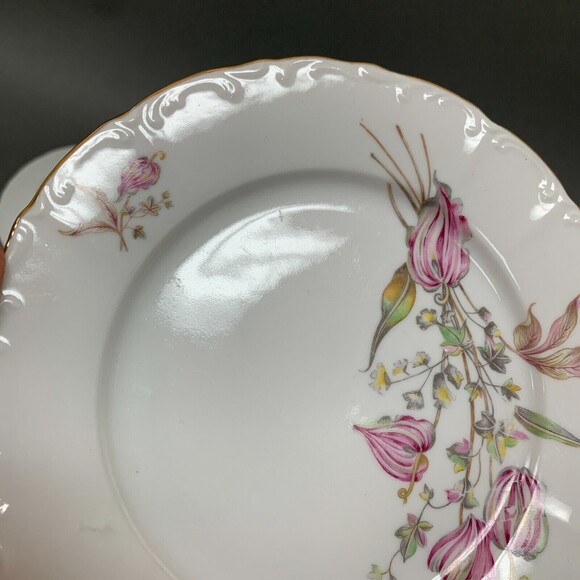 Bohemian Czechoslovakia Salad Plates Floral White Pink Gold Trim Lot of 7 - Picture 9 of 11